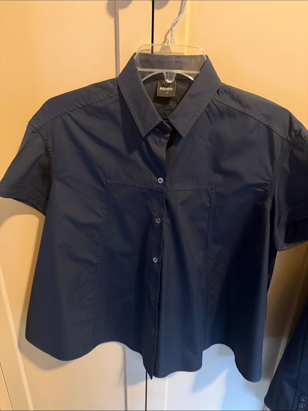 Aspesi Navy Short-Sleeve Poplin Button-Up